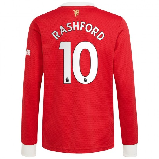 Camisola Manchester United Marcus Rashford 10 Equipamento Primeiro 2021-2022 Manga Comprida